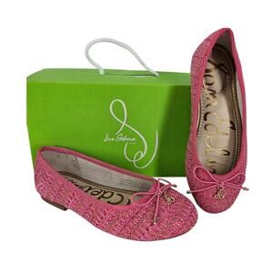 SAM EDELMAN KIDS “FELICIA” BALLET FLATS – PINK BOUCLÉ – SIZE 13M – CHARM DETAIL